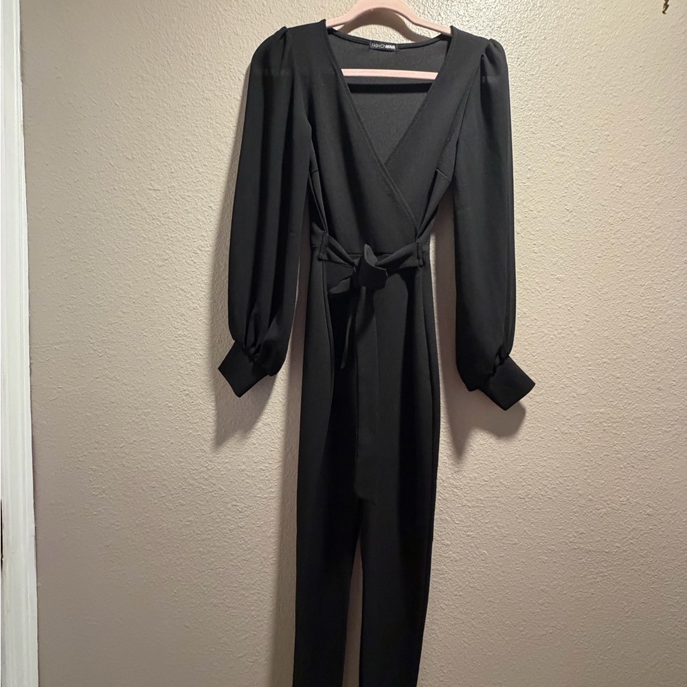 Fashion Nova Black V-Neck Jumpsuit